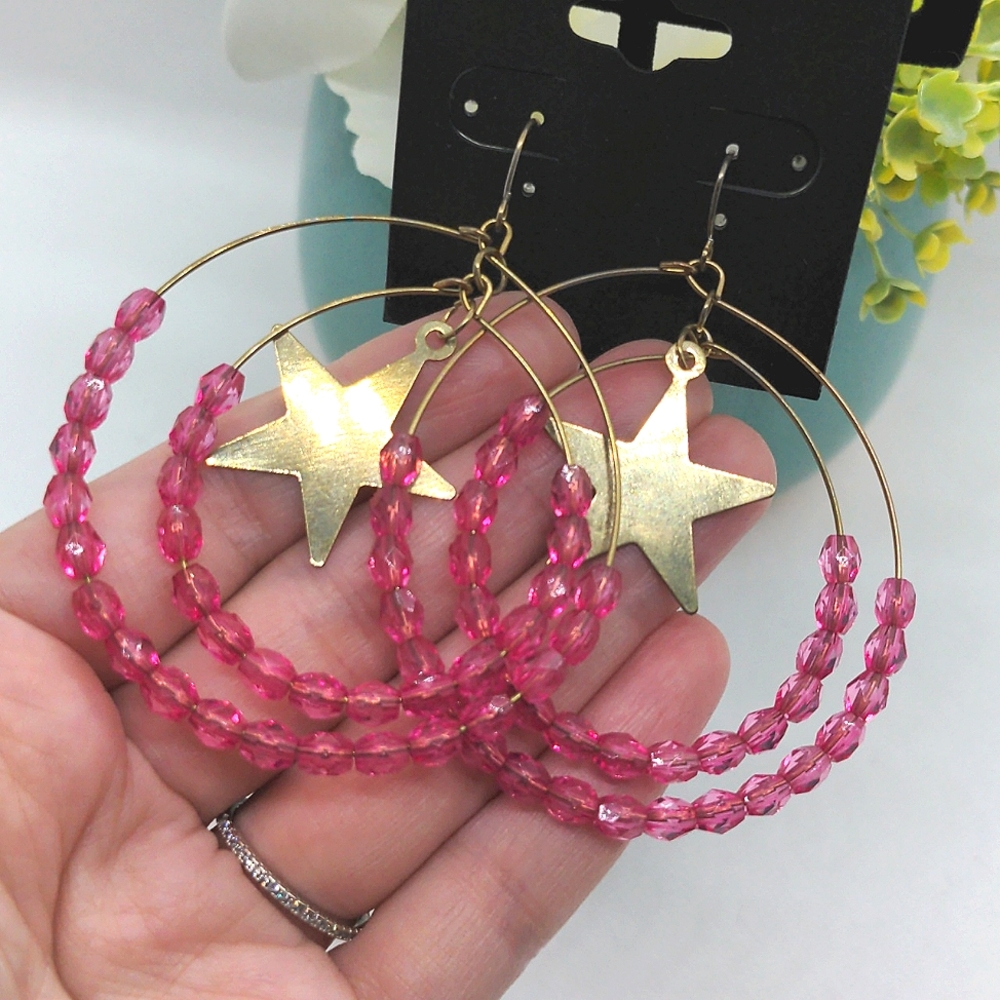 Papaya | Pink Beads Star Earrings